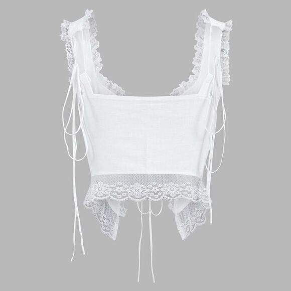 Commense Romantic White Lace Trim Crop Top Camisole Boho Chic Tank S - Picture 3 of 14